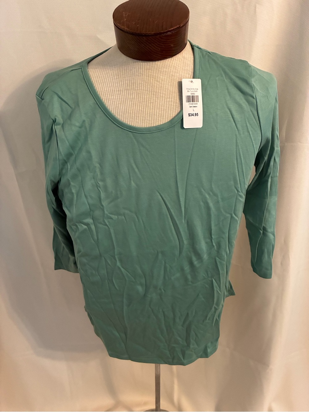 L.L.Bean Seafoam Pima Cotton 3/4 Sleeve Tunic Top Dark Celadon